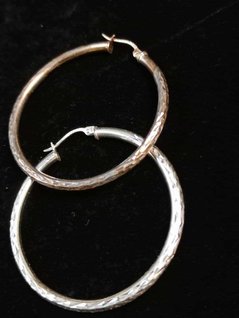FAS Sterling Silver 925 Classic Textured Hoop Earrings